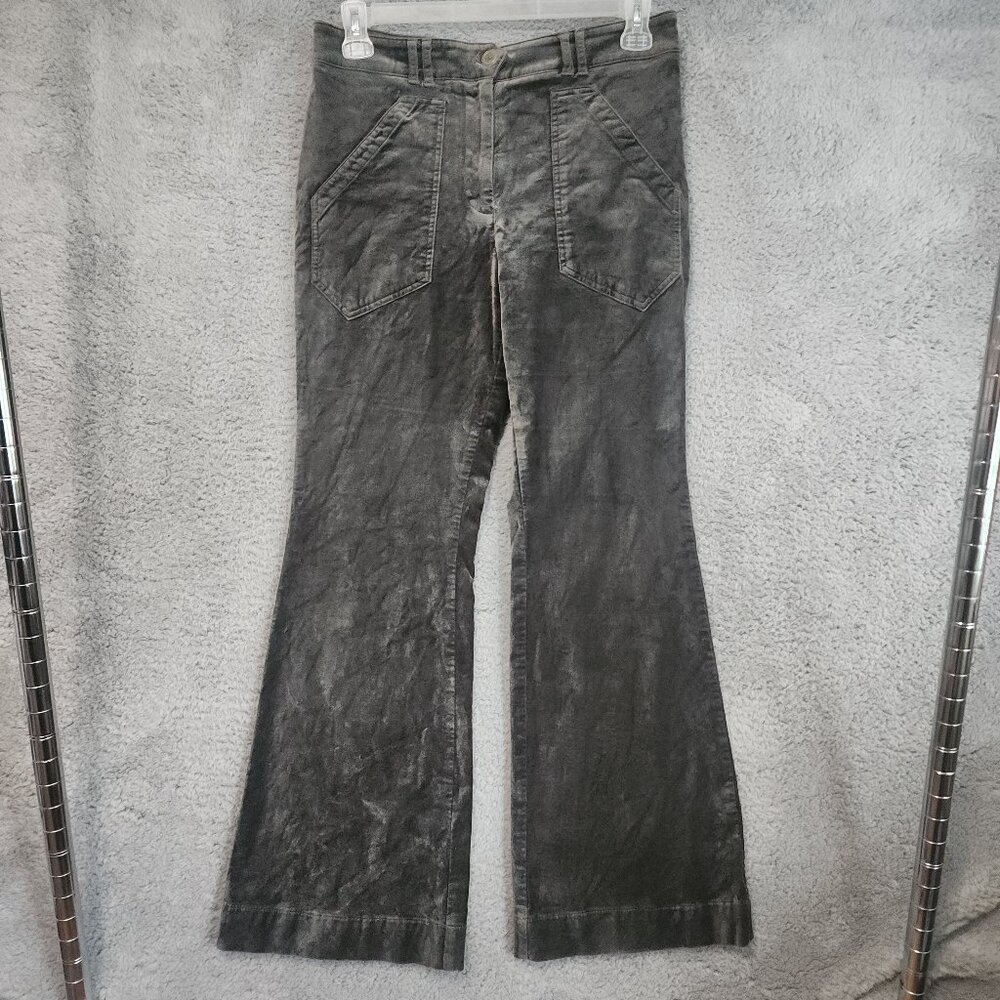 Maeve Anthropologie Womens Pants Size 8 Flare Green Pockets Cotton Blend Velvet
